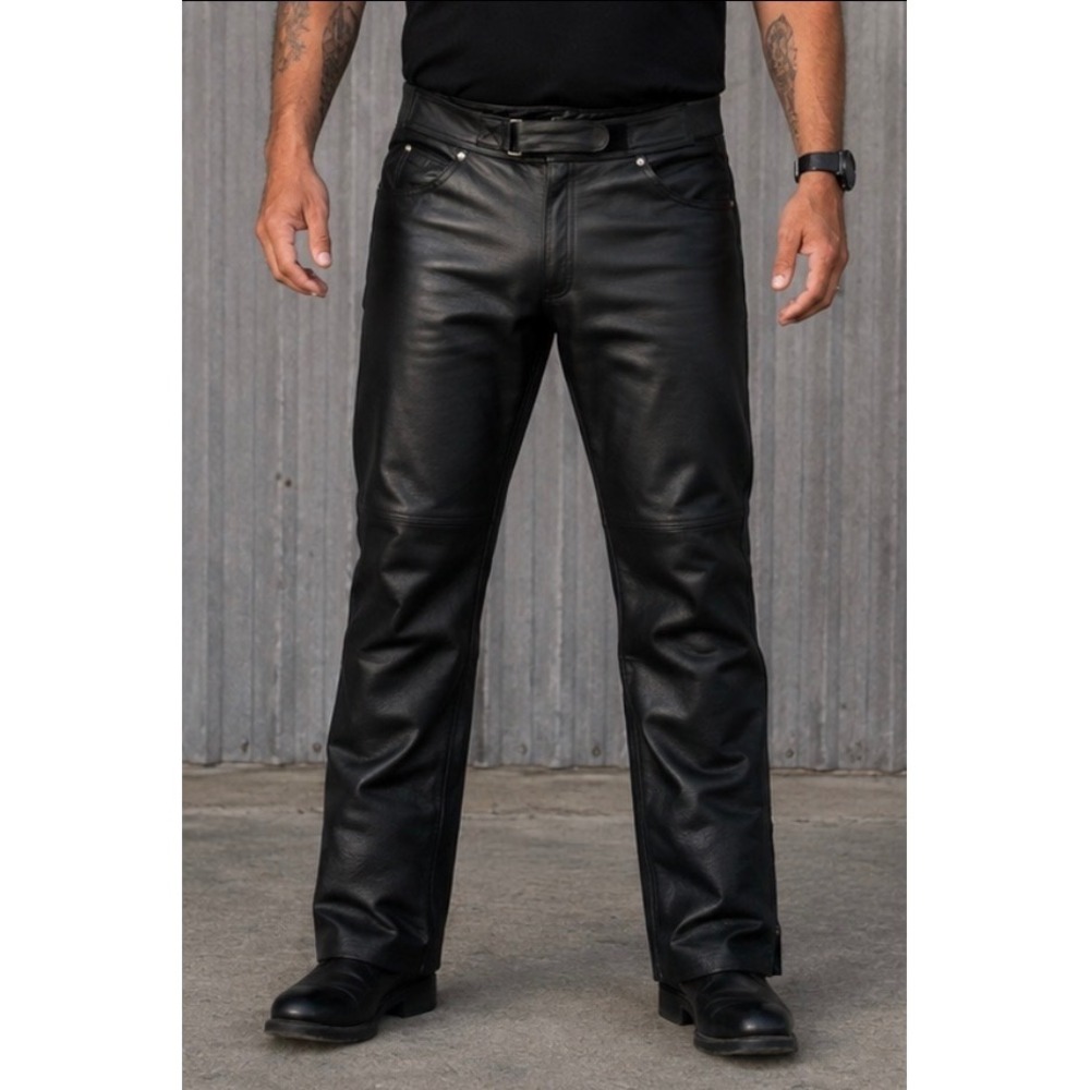 Roadkrome Apparel Black Genuine Leather Motorcycle Pants Biker Chaps Mens Large